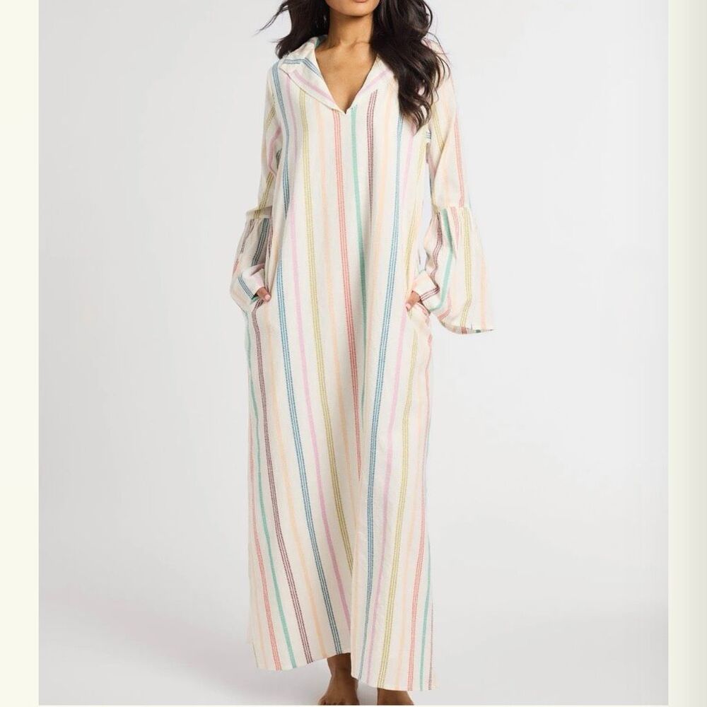 MILLE Jacqueline Striped Maxi Dress Size Small Bell Sleeve Embroidered Cotton - Picture 15 of 15
